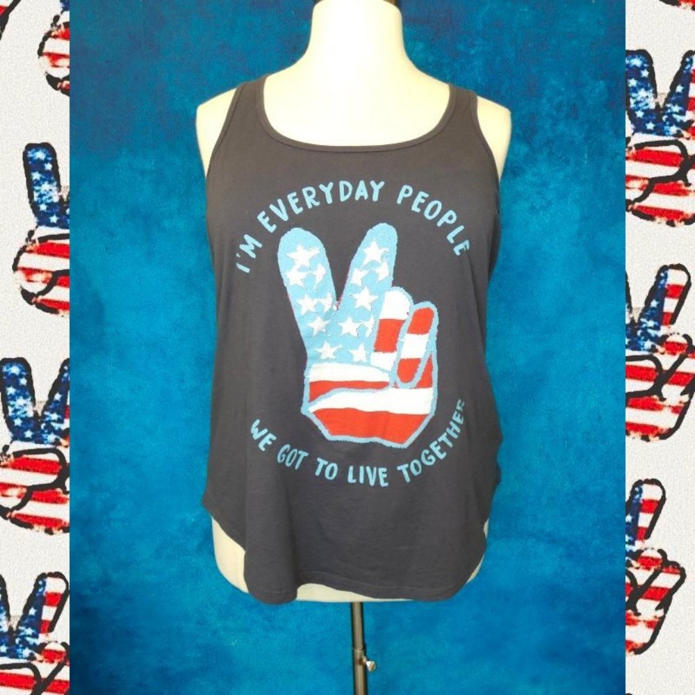 Lyrix Everyday People Patriotic Peace Sign Tank